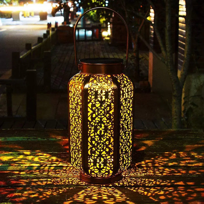 Metallic Solar Lantern Hanging LED Garden Lights Christmas Night Light for Outdoor Patio Lawn Backyard Courtyard Tabletop Decor