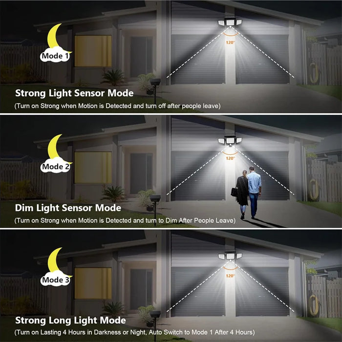 Solar Security Lights 210 LED 3 Head Motion Sensor Flood Light w/ Remote Waterproof 270° Wall Light with 3 Modes for Garage Yard