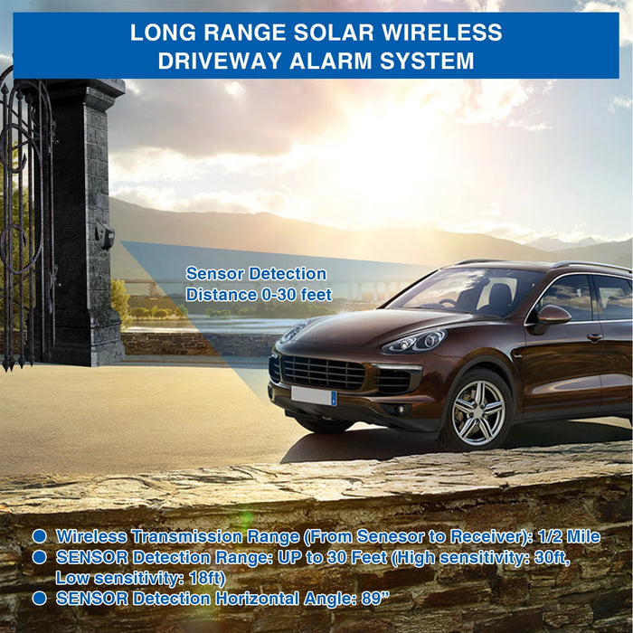 Solar Wireless Driveway Alarm Outdoor Weather-Resistant Motion Sensor&Detector DIY Security Alert System