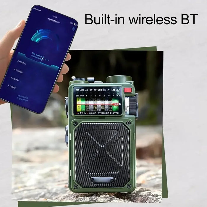 Hand-operated Emergency Solar Bluetooth Outdoor Camping Alarm Radio Multi-band Earthquake Prevention Solar Radio With Flashlight