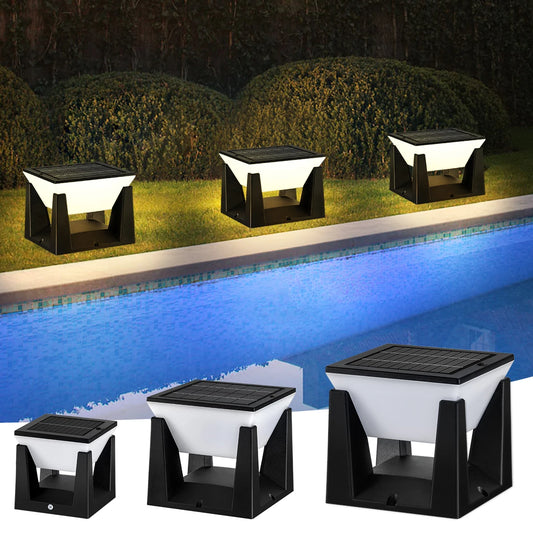 Solar Post Cap Lights Outdoor IP65 Waterproof LED Pillar Lamp Fixtures for Gate Post Fence Deck with 2 Levels Brightness Dusk to