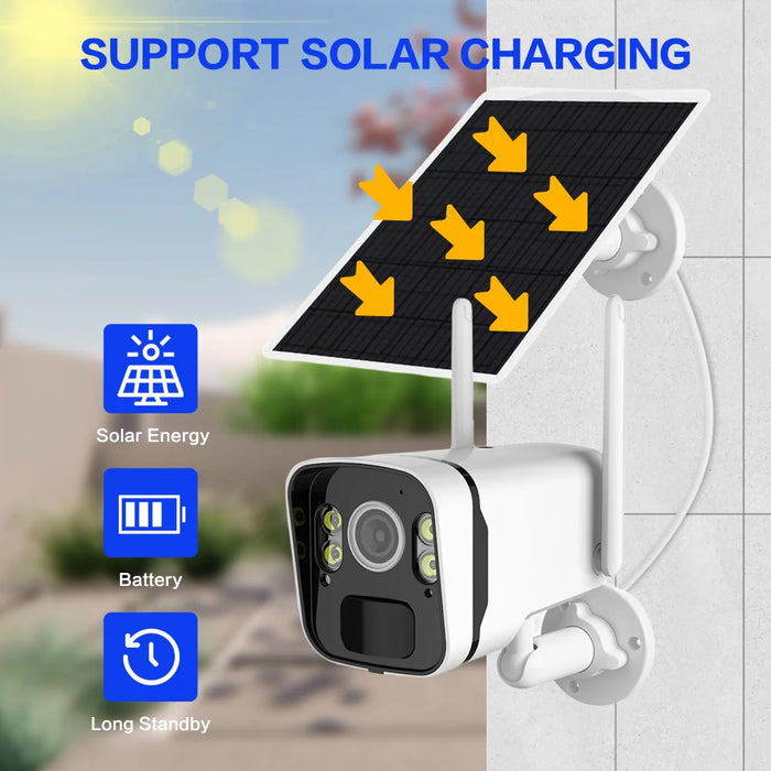 Solar Panel Camera Wifi outdoor HD 5MP 2K 9600mAh Rechargeable Battery PIR Human Detection Audio 100% wire-free Security Camera
