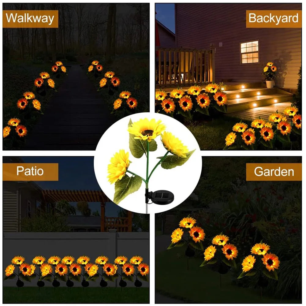 LED Solar Sunflowers Rose Flower Light Home Decorative Flower Lights Garden Decoration Lawn Lamp Waterproof Landscape Rose Light