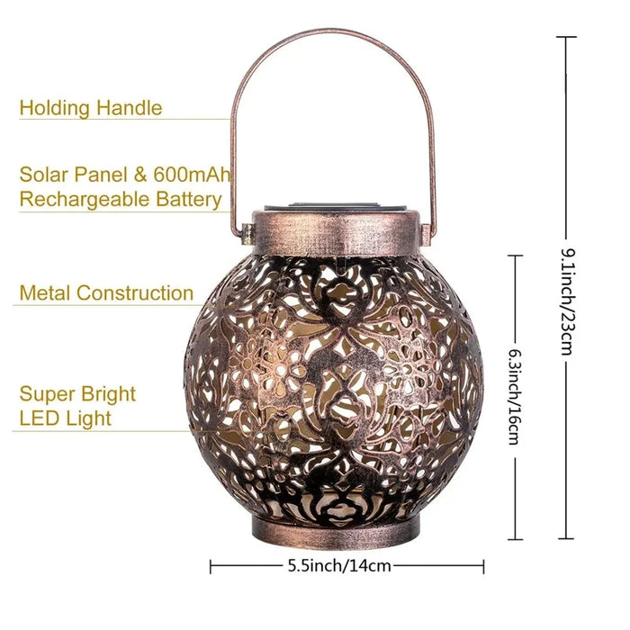 LED Solar Lantern Light Hollow Wrought Iron Projection Light Hanging Lamps Outdoor Waterproof Yard Garden Art Decoration