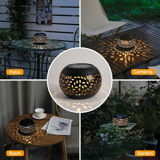 1pc Solar LED Garden Lantern - Elegant Metal Elliptical Lantern Solar, Waterproof with Shadow Projection for Outdoor Patio