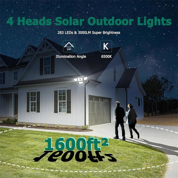 Solar Lights Outdoor Waterproof, 288 LED Solar Flood Lights with Motion Sensor, 4 Heads Security Light with Remote for Yard
