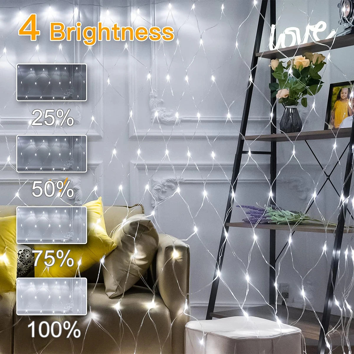 1pc Solar Net Lights Bush Net Lights Mesh Lights 8 Modes Remote Control Auto On/Off Outside Twinkle Lights For Patio Wall Roof