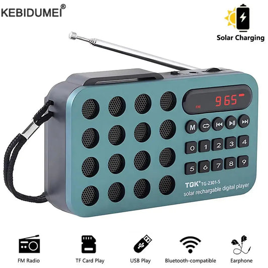 Rechargeable Portable FM Radio Solar Charging Wireless Speakers Support USB TF Card MP3 Music Player with FM Radio Receiver