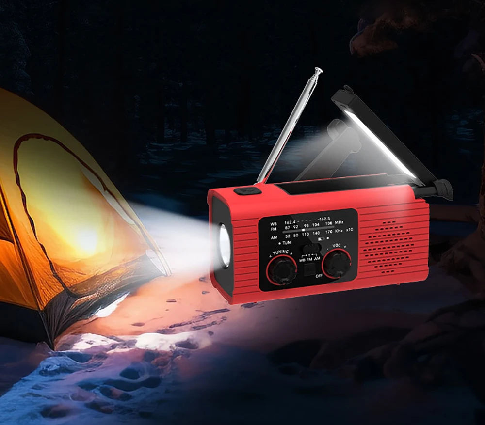 SOS Alarm Emergency Hand Crank Radio AM/FM NOAA Solar Power USB Chargeable 4000mAh Power Bank Portable Radio with LED Flashlight