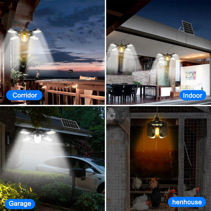 Solar Shed Light Outdoor Motion Sensor with Remote Control 360°Lighting Solar Pendant Lights Waterproof Garage Garden Warehouse