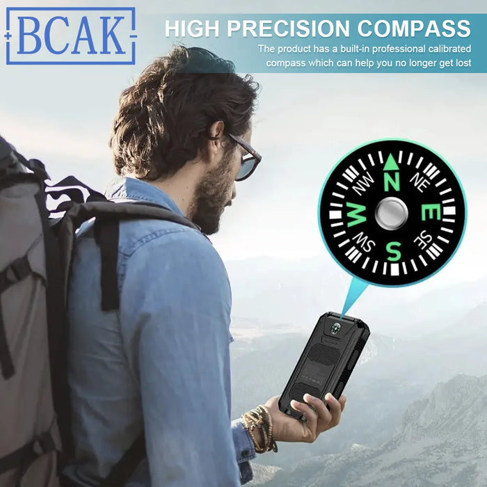 Hot New Style 200000mAh  Large Capacity Solar Power Bank New Portable With Lanyard Compass External Battery Outdoor Camping Char
