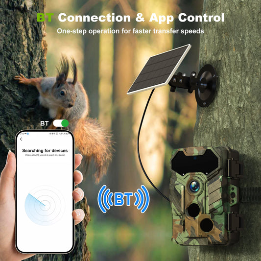Solar Camera Outdoor Wireless Trail Camera 32MP Infrared Night Vision WiFi Enabled IP66 Waterproof Wildlife Hunting Camera