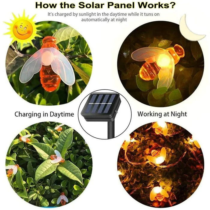 Solar String Light 20 LED Cute Bee Outdoor Light Wedding Home Garden Patio Party Christmas Tree Honeybee Starry Fairy Decor Lamp
