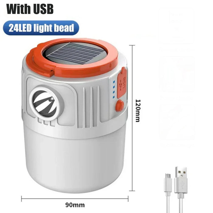 Solar Light Bulb Camping light LED Solar USB Rechargeable 5Lighting Modes Flashlight Tent Hanging Bulb for Outdoor Emergency ﻿
