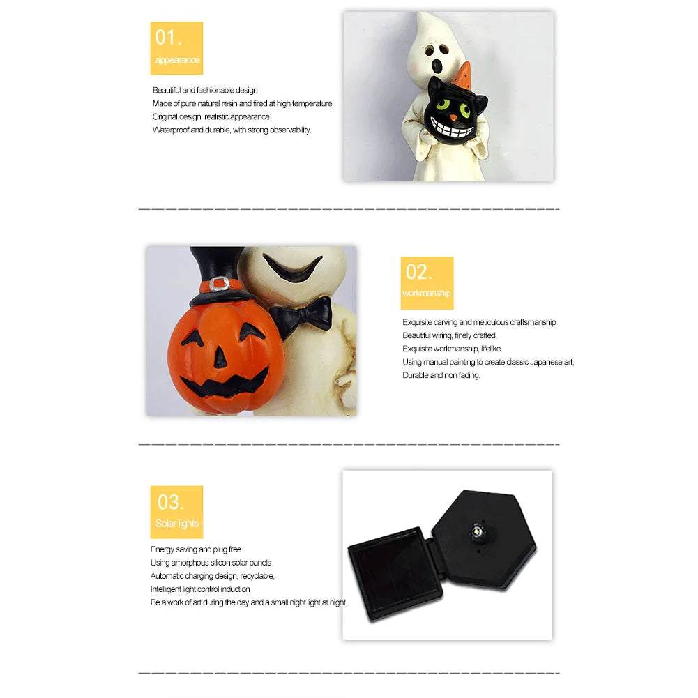 Outdoor Halloween Ghosts Pathway Light Waterproof Solar Pumpkin Stake Light for Christmas Halloween Party Decoration Night Light