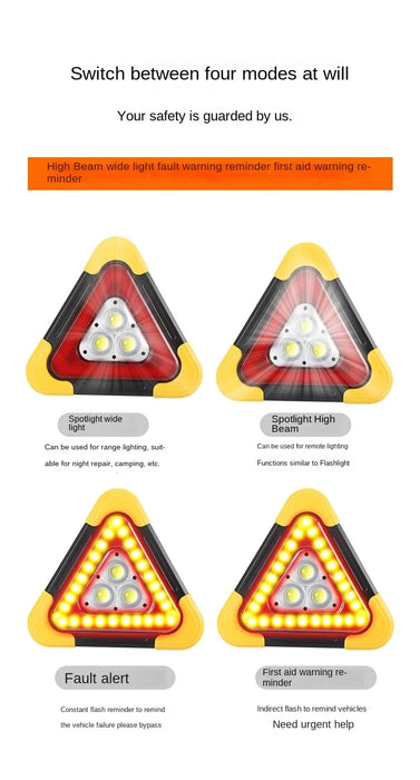 3 in 1 Solar Car Emergency Triangular Warning Light Safety Emergency Breakdown Alarm Lamp Portable Solar Light Camping Working