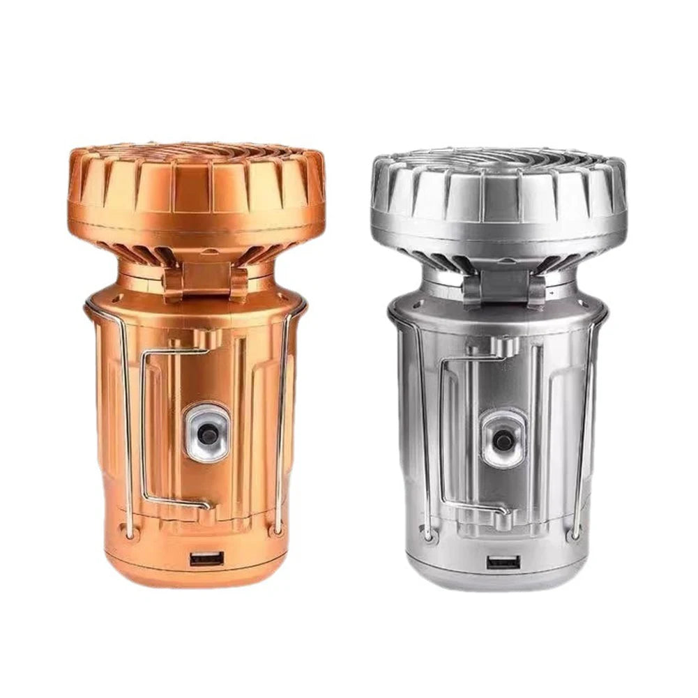 Solar Camping Lantern with Fan Rechargeable LED Lantern Multifunctional Camp Lamp for Power Outages Hiking