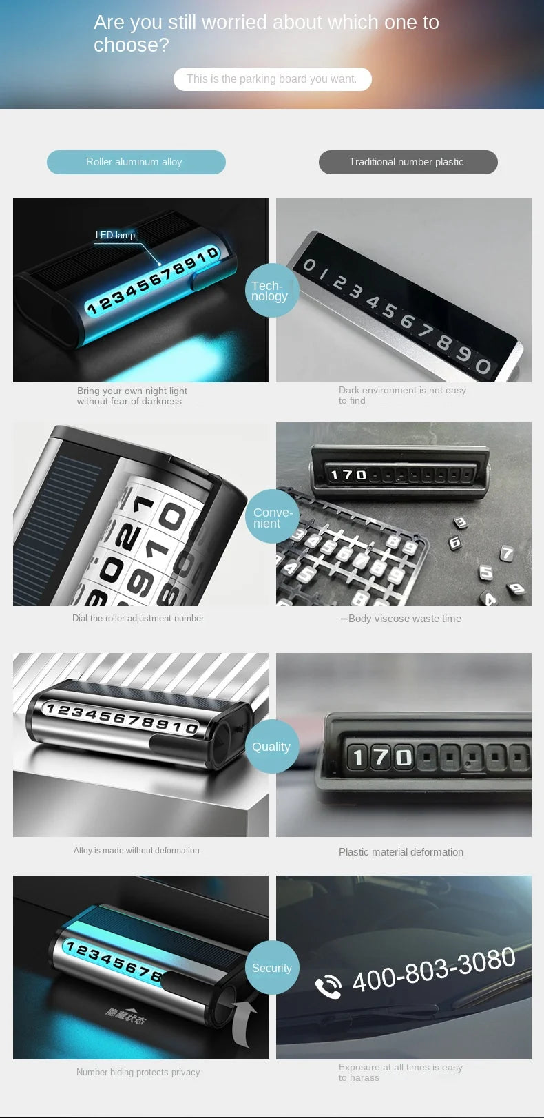 Solar Charging Car Parking Number Plate Luminous Auto Parking Card Temporary Stop Phone Number Card for Car Decoration Accessory