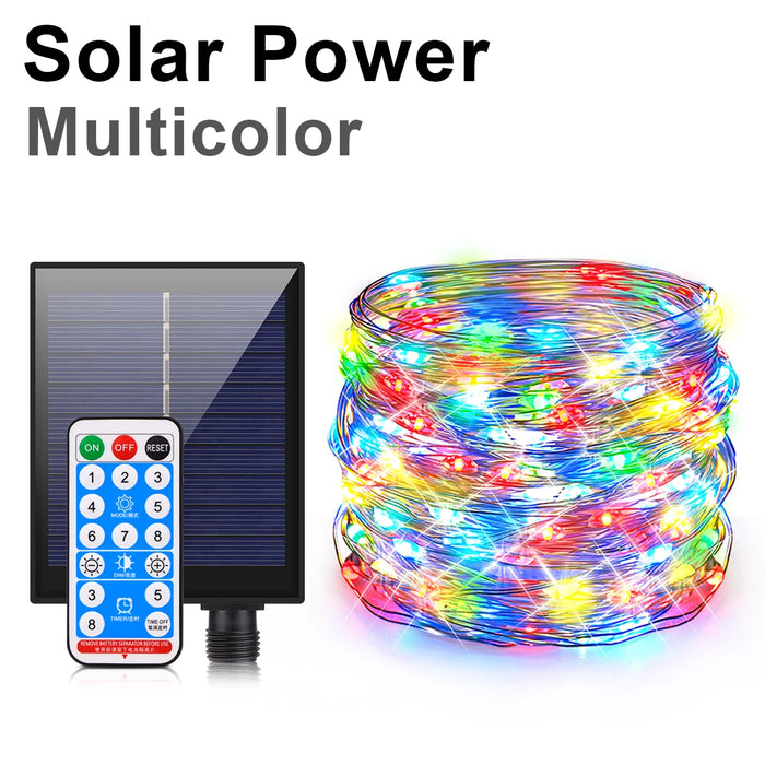 LED String Light With Large Solar Panel 10M-100M 10 LEDs/M Waterproof Warm White/ RGB Fantasy Color For Outdoor Garden Courtyard