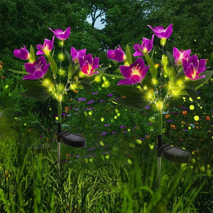 Flower Solar Lights Outdoor Garden, LED Solar Flower Lights with 7 Orchid Flower Solar Stake Lights for Courtyard Pathway lights