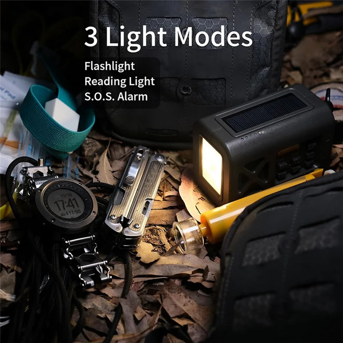 FULL-All-In-One Solar Powered Crank Radio With NOAA Alert, AM/FM, SOS Alarm, Flashlight, And Reading Light