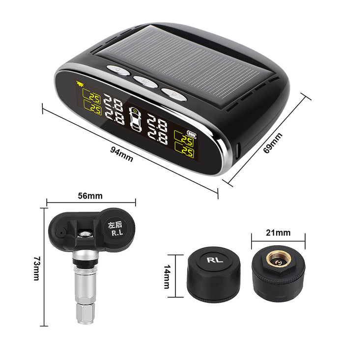Car Tire Pressure Alarm Monitor System Solar Power TPMS Temperature Alert LCD Display With 4 Internal/External Sensor