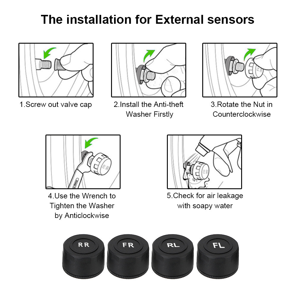 Car Tire Pressure Alarm Monitor System Solar Power TPMS Temperature Alert LCD Display With 4 Internal/External Sensor