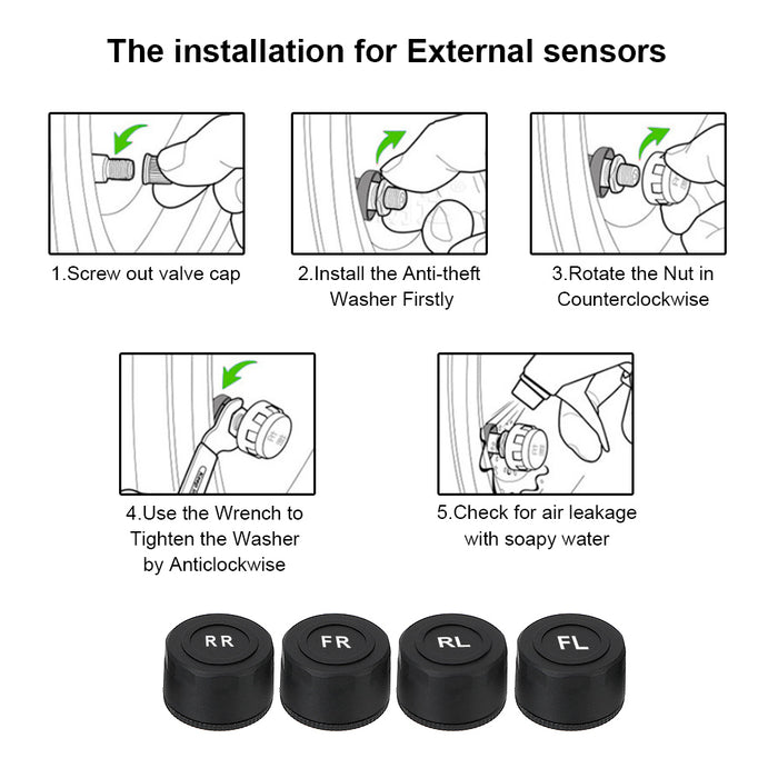 Car Tire Pressure Alarm Monitor System Solar Power TPMS Temperature Alert LCD Display With 4 Internal/External Sensor